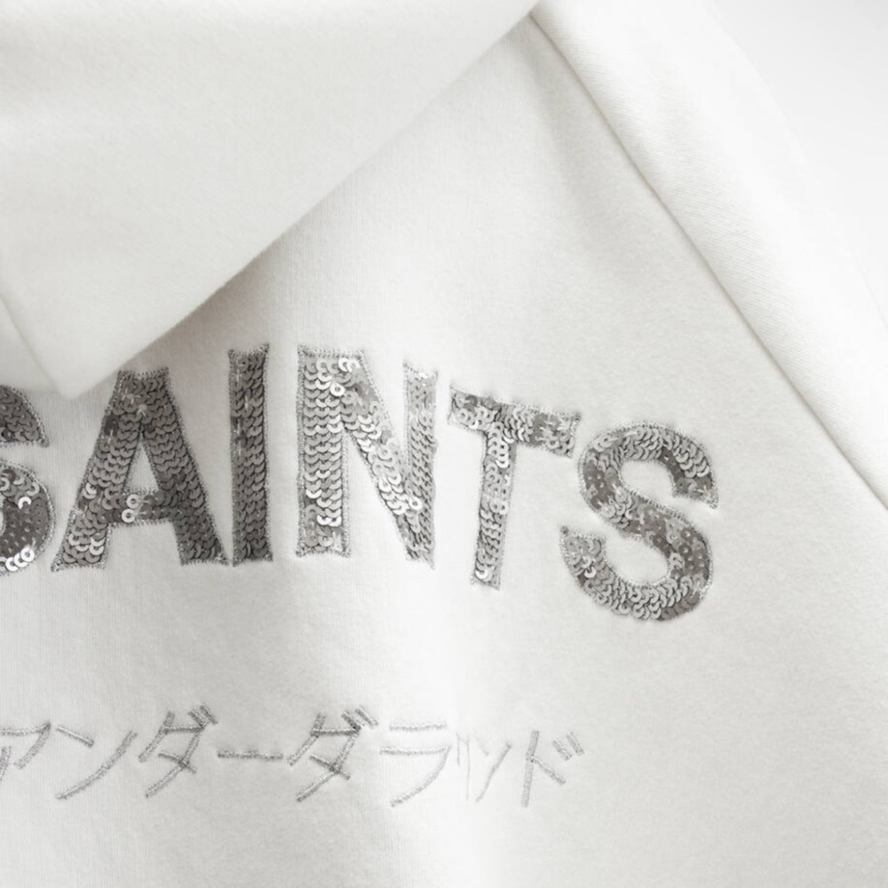 AllSaints Talon Underground Sequin Oversized White Hoodie - Picture 7 of 8